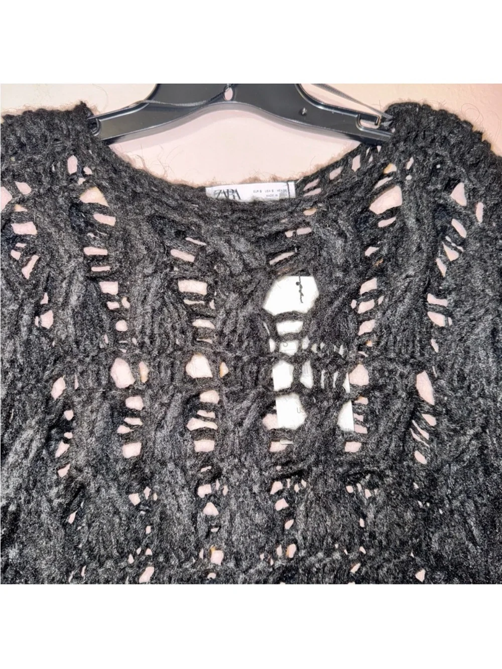 Zara Black Open Knit Wool Alpaca Sweater Size S NWT!